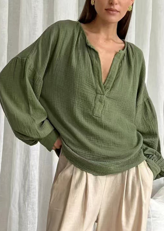 Solid Patchwork Green V Fall Size Neck Tops Plus