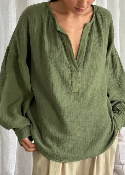Solid Patchwork Green V Fall Size Neck Tops Plus