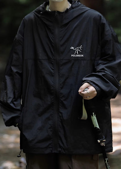 Ice UPF Size Silk Plus Embroideried 50+ Coat Grey Hooded Men