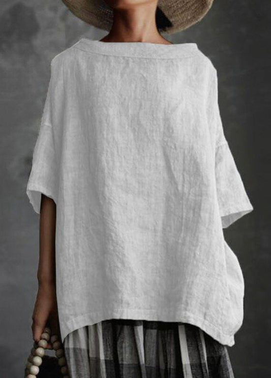 Shirts O-Neck Size T Grey Summer Solid Patchwork Plus