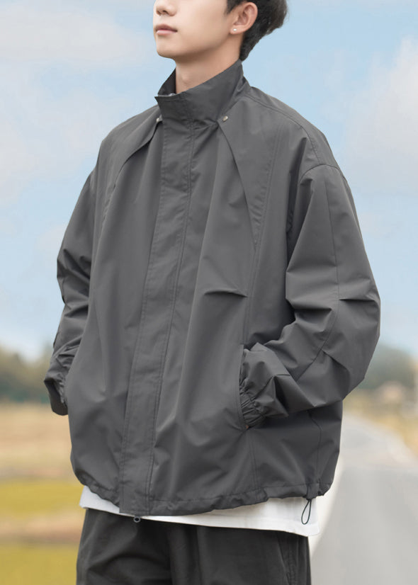 Collar Mens Drawstring Grey Plus Stand Size Coats Cotton