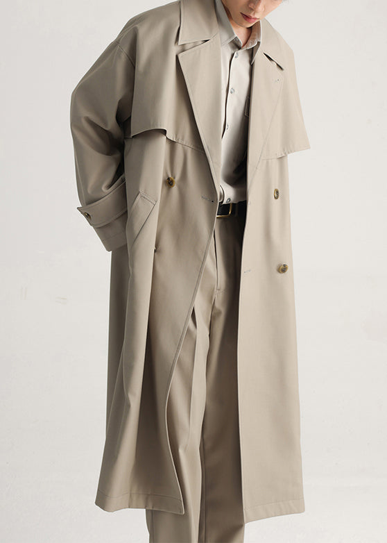 Plus Size Khaki Double Breast Side Open Cotton Mens Trench Coat Spring YQ001