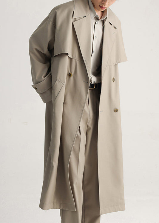 Plus Size Khaki Double Breast Side Open Cotton Mens Trench Coat Spring YQ001