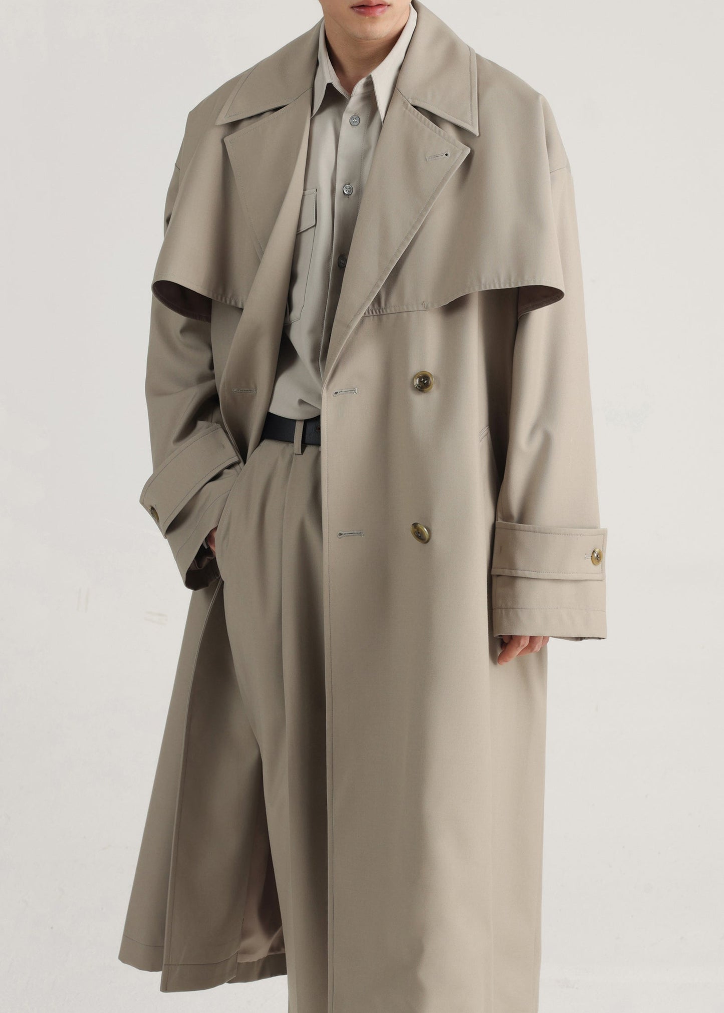 Plus Size Khaki Double Breast Side Open Cotton Mens Trench Coat Spring YQ001