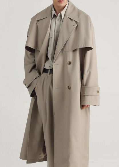 Plus Size Khaki Double Breast Side Open Cotton Mens Trench Coat Spring YQ001