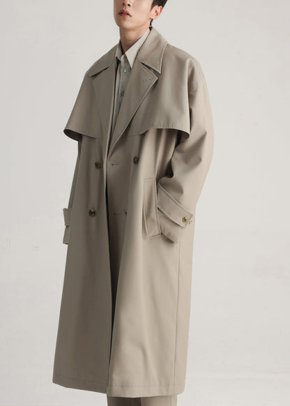 Plus Size Khaki Double Breast Side Open Cotton Mens Trench Coat Spring YQ001