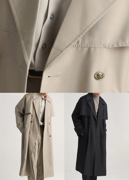 Plus Size Khaki Double Breast Side Open Cotton Mens Trench Coat Spring YQ001