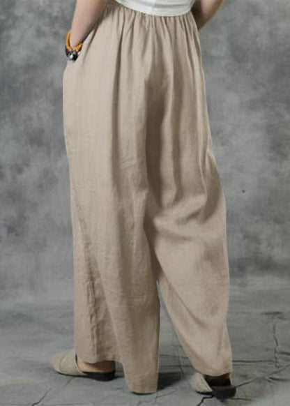 Elastic Summer Pockets Waist Wide Size Leg Pants Plus Khaki