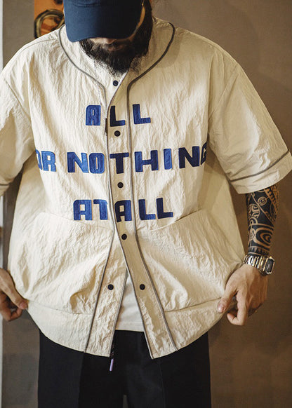 Cotton Pockets Khaki Button Size Shirts Men Plus Letter Half