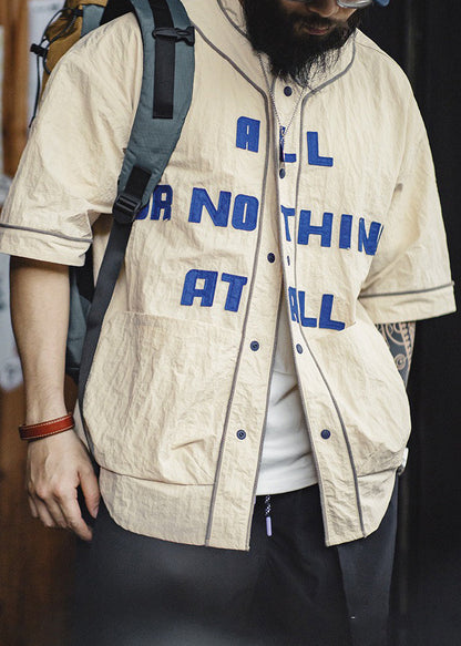 Cotton Pockets Khaki Button Size Shirts Men Plus Letter Half