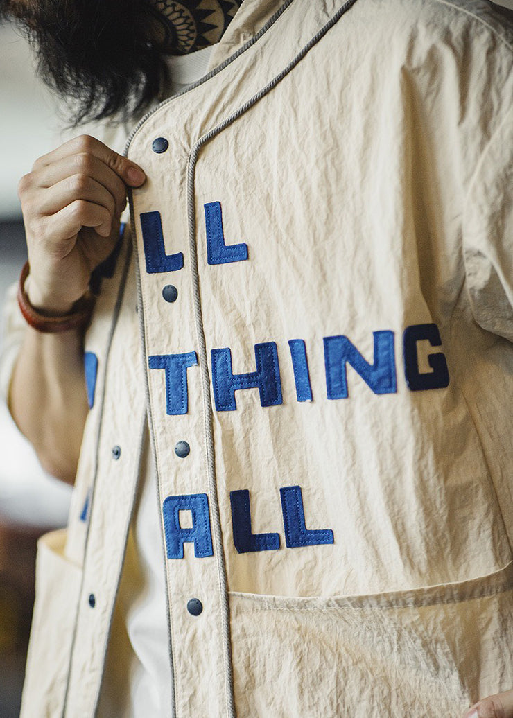 Cotton Pockets Khaki Button Size Shirts Men Plus Letter Half