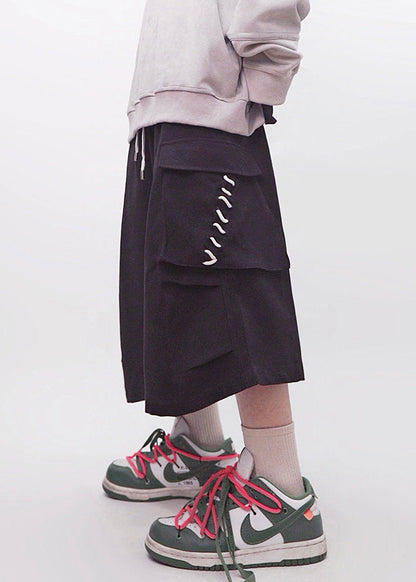 Men Pockets Crop Khaki Elastic Cotton Pants Waist Size Plus