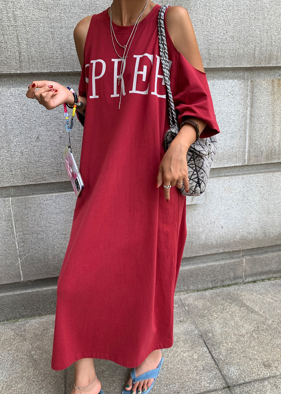 Size Plus Blue Cold Maxi Navy Graphic Dress Holiday Shoulder