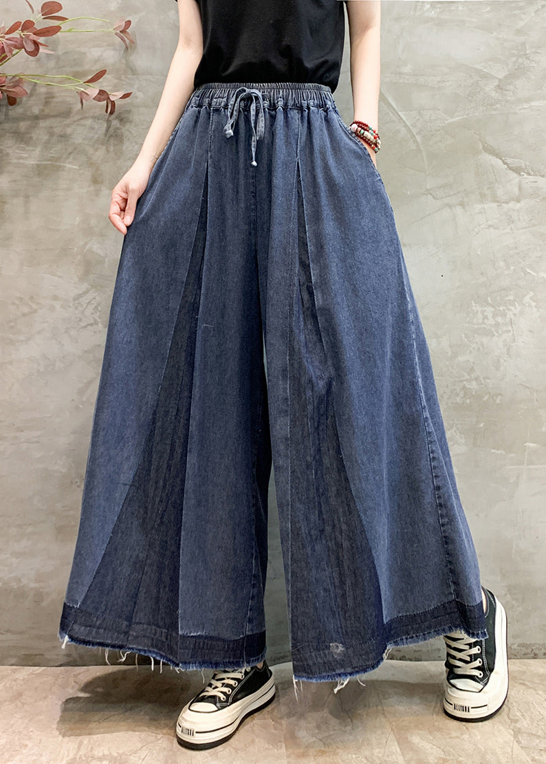 Wrinkled Denim Plus Oversized Leg Size Pants Navy Wide Summer