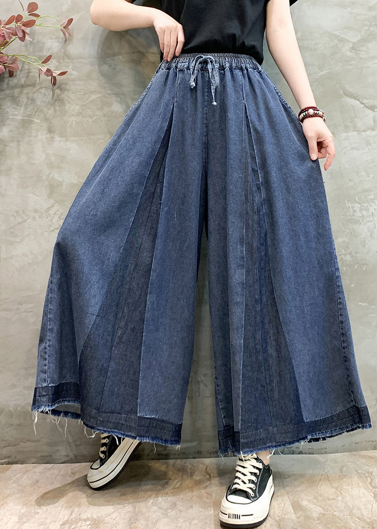 Wrinkled Denim Plus Oversized Leg Size Pants Navy Wide Summer