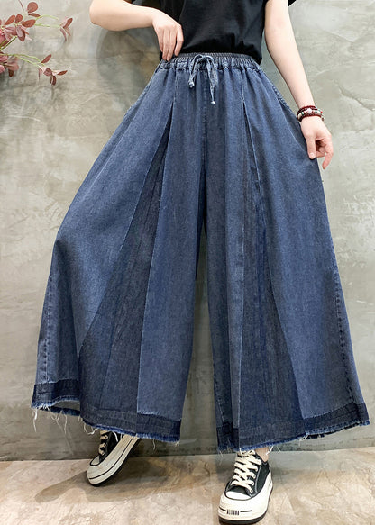 Wrinkled Denim Plus Oversized Leg Size Pants Navy Wide Summer