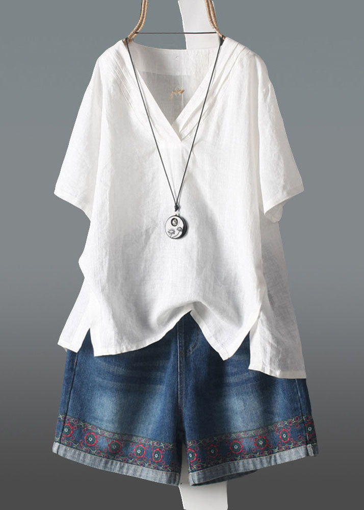 Linen Size Neck Tank V Wrinkled Navy Plus Summer