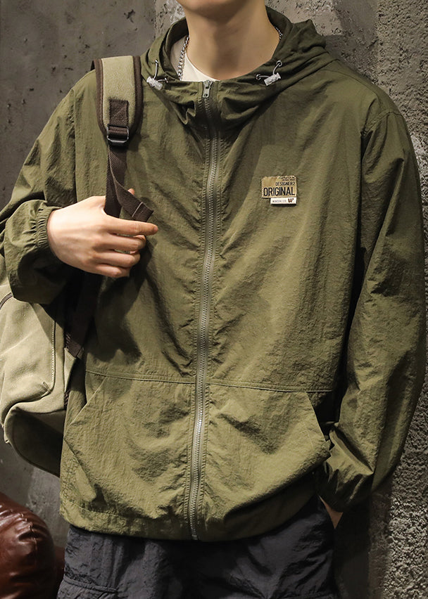 Coats Olive Plus Size Summer Mens Pockets Green Zippered Hooded