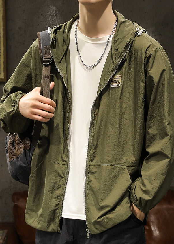 Coats Olive Plus Size Summer Mens Pockets Green Zippered Hooded