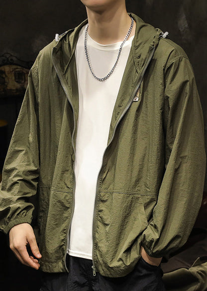 Coats Olive Plus Size Summer Mens Pockets Green Zippered Hooded