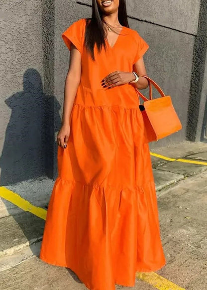 Summer Plus Neck V Dress Long Patchwork Size Orange