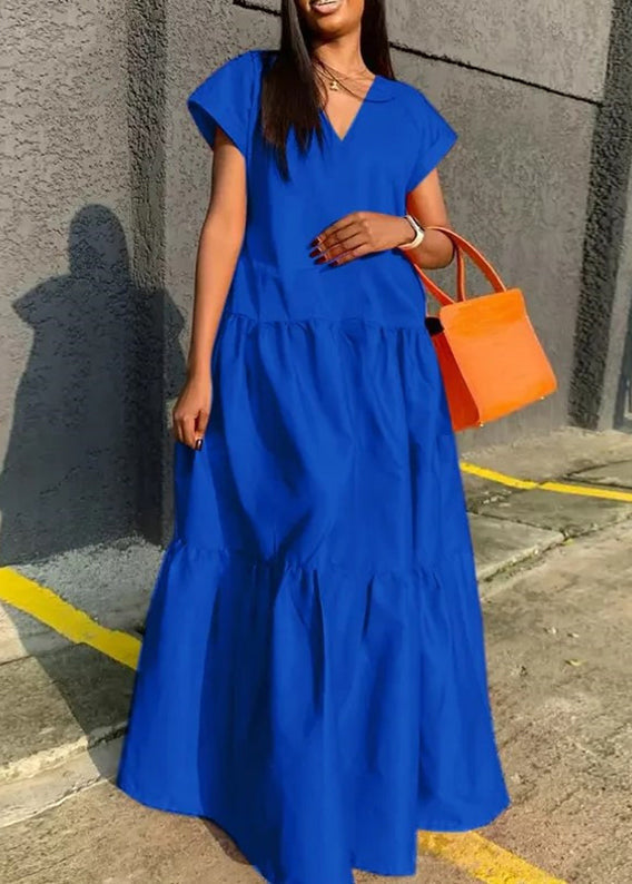 Summer Plus Neck V Dress Long Patchwork Size Orange