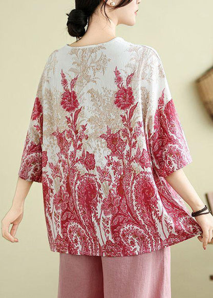 Size Plus Print Top Pink Half Sleeve