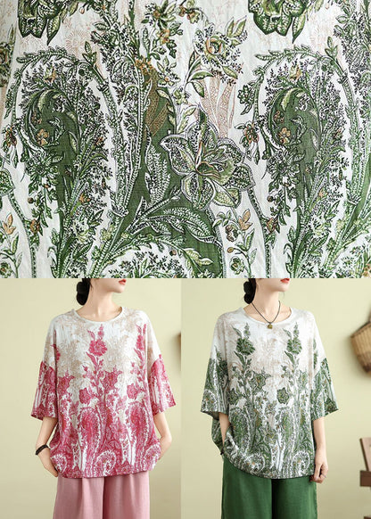 Size Plus Print Top Pink Half Sleeve