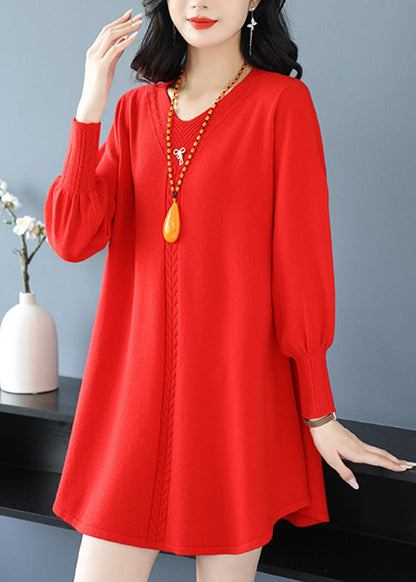 Plus Size Red Patchwork Thick Cotton Knitted Sweaters Winter TE032