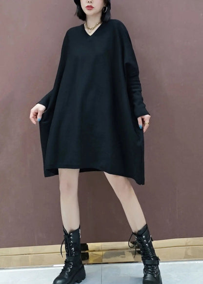 Plus Size Rose V Neck Patchwork Knit Mid Dresses Batwing Sleeve Ada Fashion