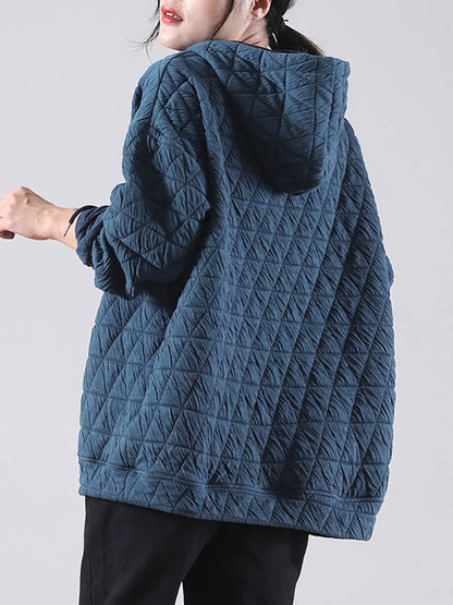 Plus Size Solid Color Pleated Drawstring Zipper Hooded Sweatshirt Ada Fashion