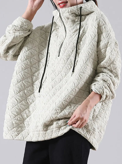 Plus Size Solid Color Pleated Drawstring Zipper Hooded Sweatshirt Ada Fashion