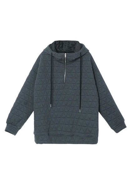 Plus Size Solid Color Pleated Drawstring Zipper Hooded Sweatshirt Ada Fashion