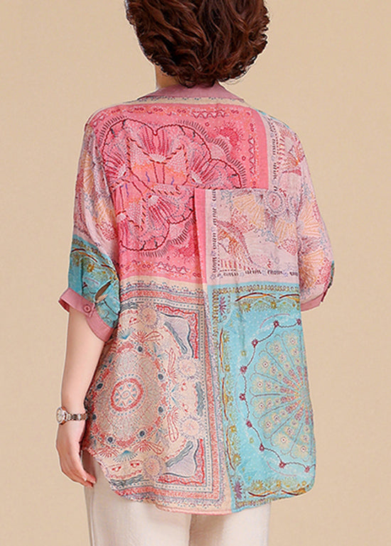 Summer Blouse V Size Cotton Plus Tops Neck Print