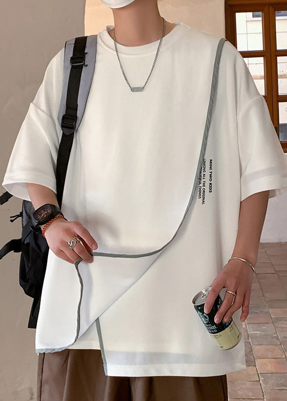 Size Letter Asymmetrical Half T White Men Shirts Plus Cotton