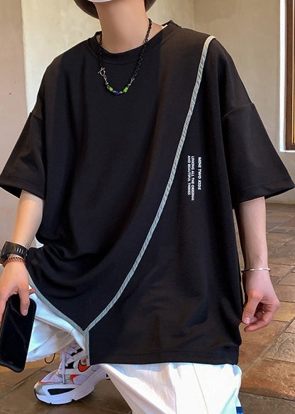 Size Letter Asymmetrical Half T White Men Shirts Plus Cotton