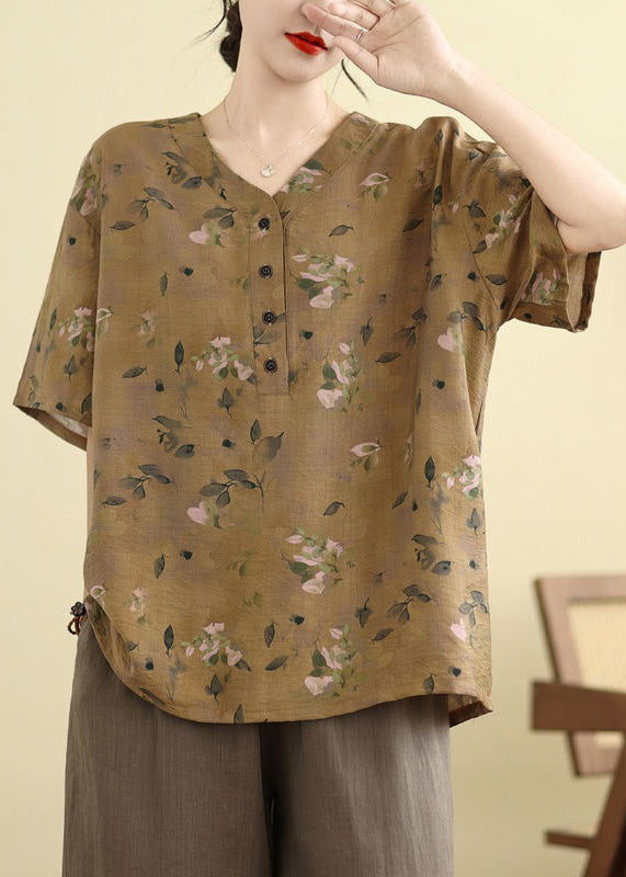 Summer Print T Size Button White Shirt Plus