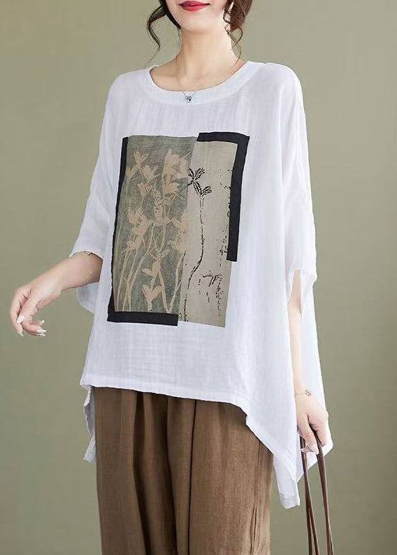 White Design Plus Blouses Bracelet Low Print High Size Cotton