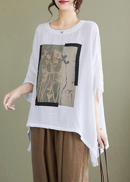 White Design Plus Blouses Bracelet Low Print High Size Cotton