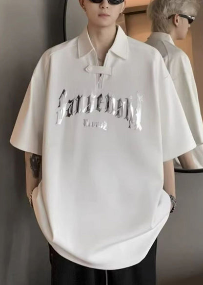 Sequins Men Size Plus Shirt Letter Cotton White Polo And