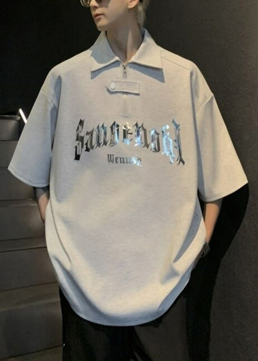 Sequins Men Size Plus Shirt Letter Cotton White Polo And