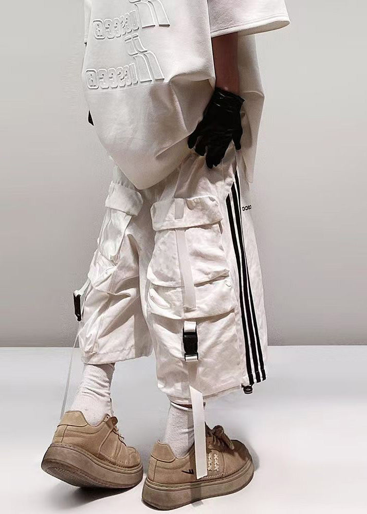 Size Shorts Plus Pockets White Cotton Men Summer Striped