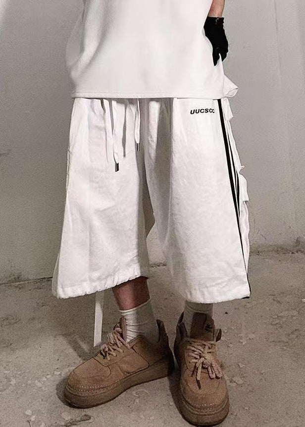 Size Shorts Plus Pockets White Cotton Men Summer Striped