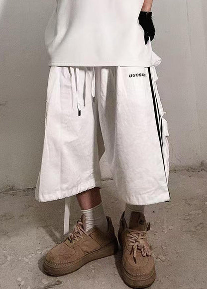 Size Shorts Plus Pockets White Cotton Men Summer Striped