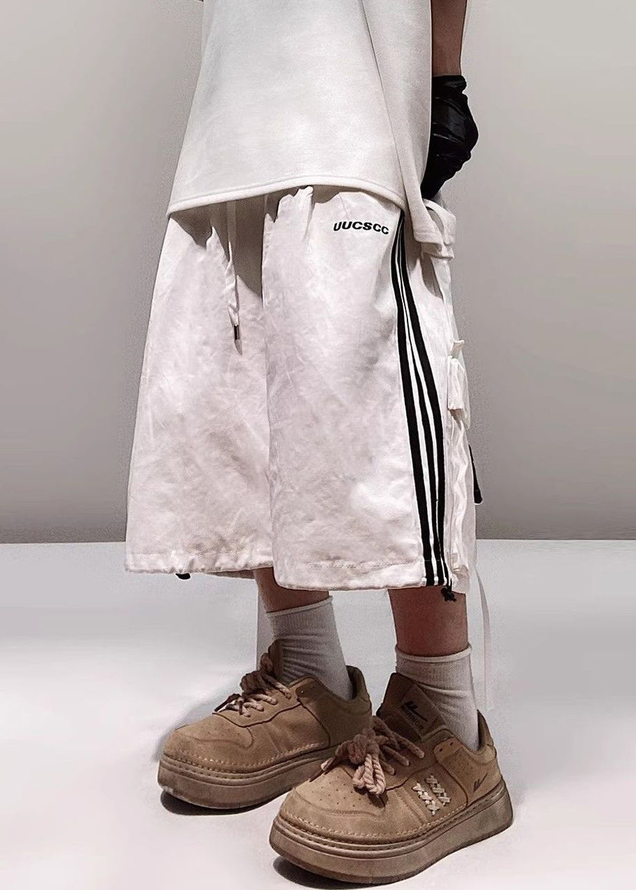 Size Shorts Plus Pockets White Cotton Men Summer Striped