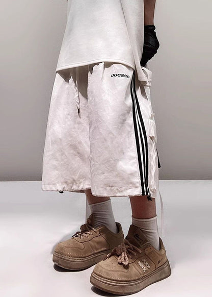 Size Shorts Plus Pockets White Cotton Men Summer Striped