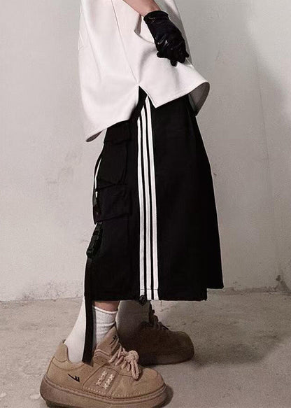 Size Shorts Plus Pockets White Cotton Men Summer Striped