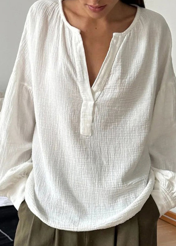 T Plus Neck Size V White Cotton Fall Patchwork Shirts