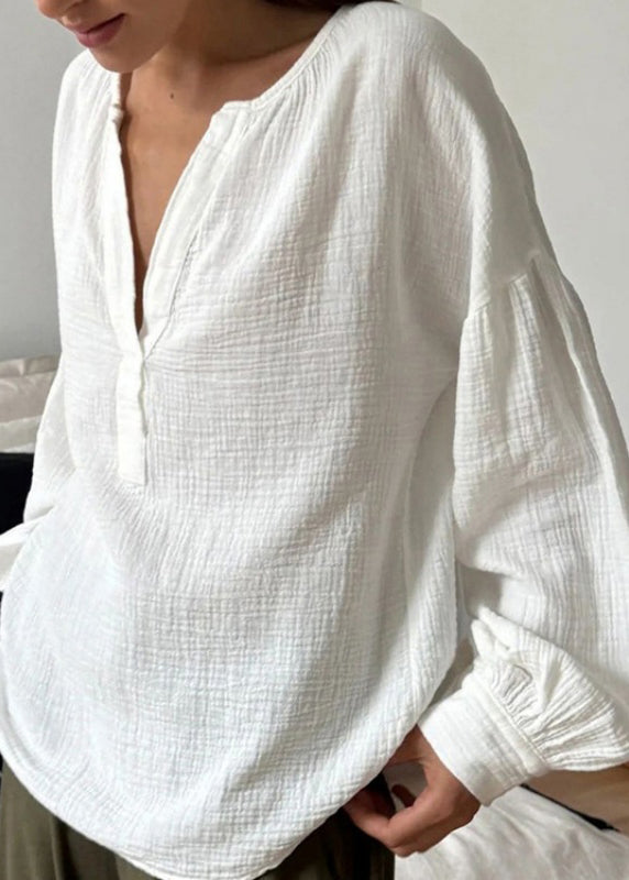 T Plus Neck Size V White Cotton Fall Patchwork Shirts
