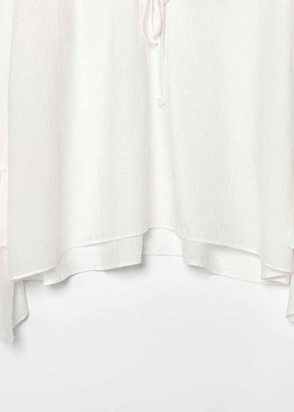 Neck Ruffled Top V Size Chiffon Patchwork White Plus Fall